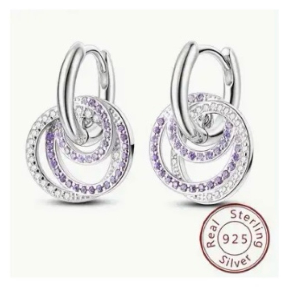 Sterling Silver and Purple Hoop Earrings